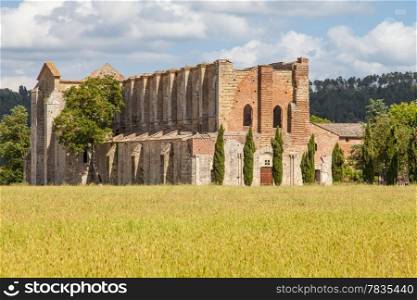 Italy, Tuscany region. Medieval San Galgano Abbey.