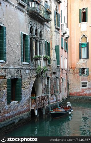 Italy. Venice. Romantic canal with boat