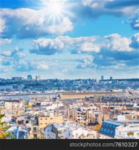 ?ity of Paris from Montmartre. Beautiful travel cityscape of Paris