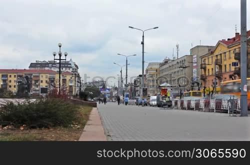 IVANO-FRANKIVSK, UKRAINE - NOV 11: Square at main street of city on Nov 11, 2011 in Ukraine, Ivano-Frankivsk, time-lapse. Ivano-Frankivsk is known for its festivals, cultural and entertainment events