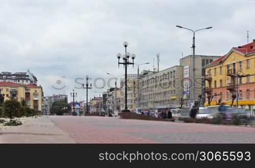IVANO-FRANKIVSK, UKRAINE - NOVEMBER 11: Traffic on main street of city on Nov 11, 2011 in Ukraine, Ivano-Frankivsk, time-lapse. City has 23 hotels and motels that can place over 1,200 tourists daily