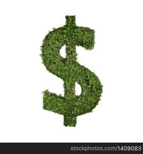 Ivy plant with leaves, green creeper bush and vines forming dollar or money sign symbol isolated on white in nature, growth and eco environment concept. 3d tree illustration.