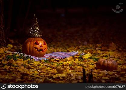jack-o-lantern. Halloween pumpkin lantern with eyes