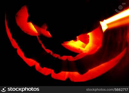 Jack O Lantern halloween pumpkin on black background