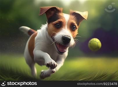 Jack Russell Terrier playing in the park illustration. AI generative.