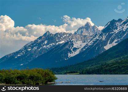Jackson Lake and mountains in Grand Teton National Park, Wyoming, USA