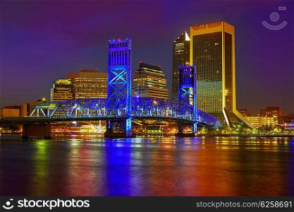 Jacksonville skyline sunset river reflection in Florida USA
