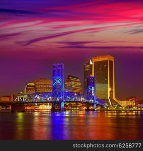 Jacksonville skyline sunset river reflection in Florida USA