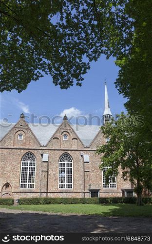 jacobin church and blue sky in centre of leeuwarden in the netherlands on sunny summer day