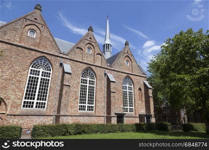 jacobin church and blue sky in centre of leeuwarden in the netherlands on sunny summer day