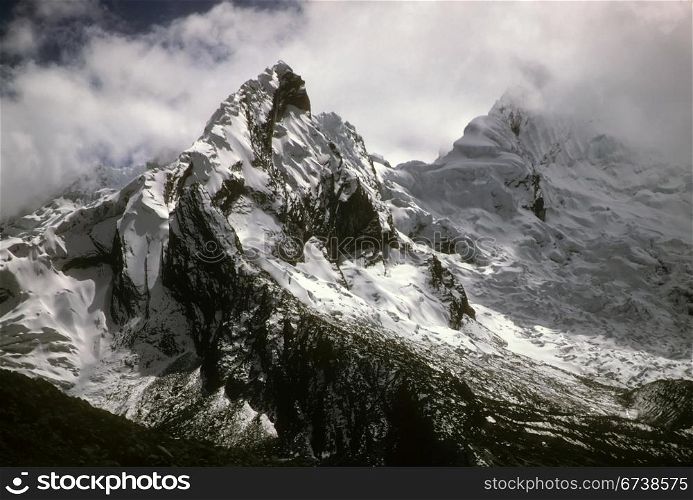Jagged snow capped peaks, Cordillera Blanca, Andes mountains, Peru, South America