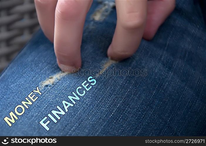 Jaggy jeans with texts.Finanse abstract