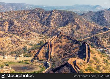 Jaigarh Fort wall in the hills of Jaipur, India.. Jaigarh Fort wall in the hills of Jaipur, India