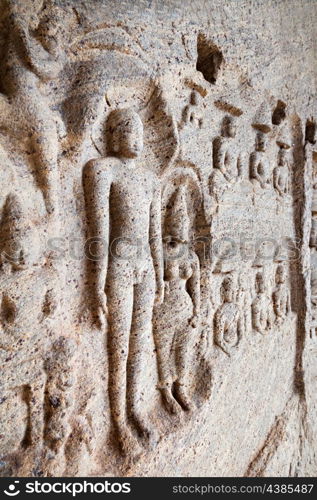 Jain carving on Bhagavati temple in Chitral disctrict, India