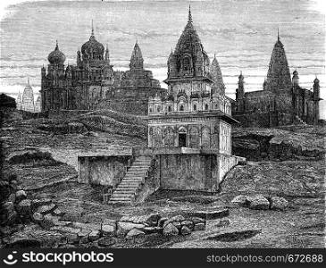 Jain temples has Sounghur, vintage engraved illustration. Le Tour du Monde, Travel Journal, (1872).
