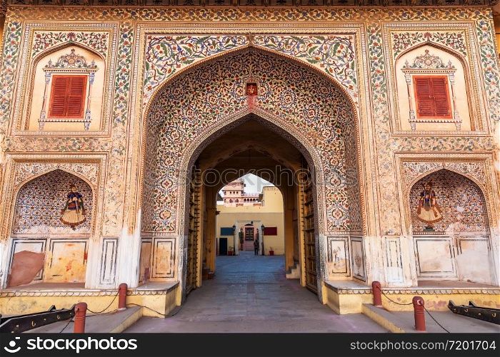 Jaipur City Palace gates, traditional decoration of India.