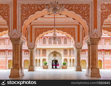 Jaipur city palace in Jaipur city, Rajasthan, India. An UNESCO world heritage know as beautiful pink color architectural elements. A famous destination in India.. Jaipur city palace in Jaipur city, Rajasthan, India.