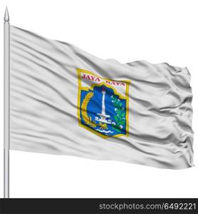 Jakarta City Flag on Flagpole, Capital City of Indonesia, Flying in the Wind, Isolated on White Background
