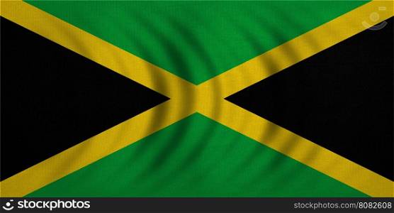 Jamaican national official flag. Patriotic symbol, banner, element, background. Correct colors. Flag of Jamaica wavy with real detailed fabric texture, accurate size, illustration