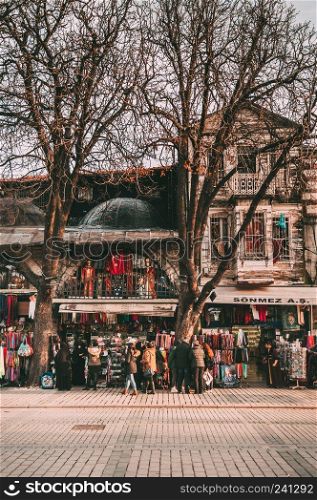 JAN 4, 2018, ISTANBUL, TURKEY : Souvenir and clothes shop on the street at Hippodrome