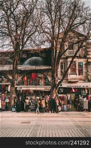 JAN 4, 2018, ISTANBUL, TURKEY : Souvenir and clothes shop on the street at Hippodrome