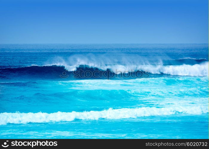 Jandia surf beach waves Fuerteventura at Canary Islands of Spain