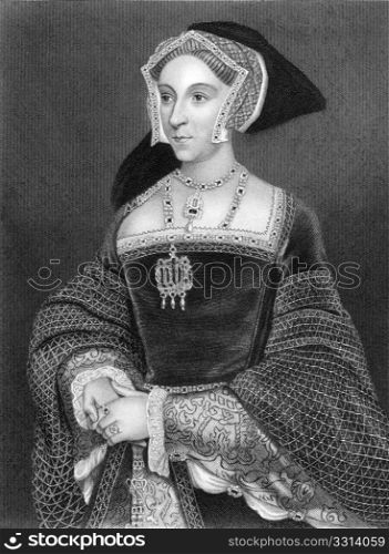 Jane Seymour (1508-1537) on engraving from 1838.Queen consort of England as the third wife of King Henry VIII. Engraved by H.Robinson after a painting by Holbein and published by J.Tallis & Co.