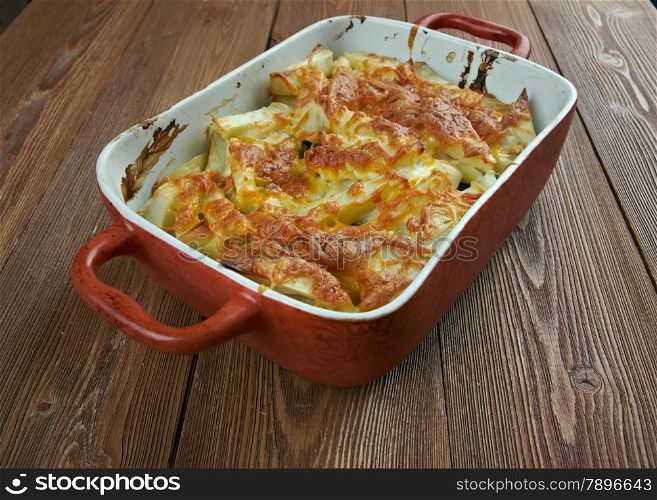 Janssons frestelse - traditional Swedish casserole made of potatoes, onions, pickled sprats