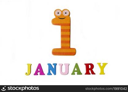 January 1, on a white background, numbers and letters. Calendar.. January 1, on a white background, numbers and letters.