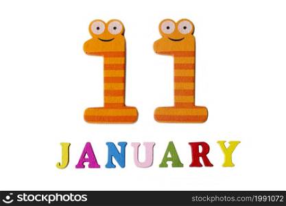 January 11 on white background, numbers and letters. Calendar.. January 11 on white background, numbers and letters.
