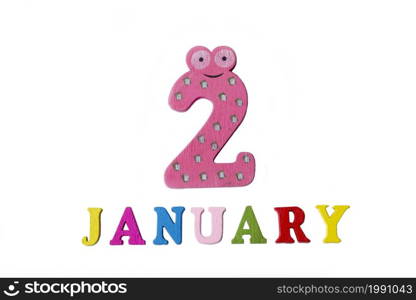 January 2, on a white background, numbers and letters. Calendar.. January 2, on a white background, numbers and letters.