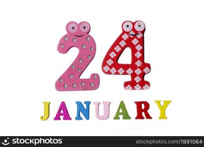 January 24 on white background, numbers and letters. Calendar.. January 24 on white background, numbers and letters.