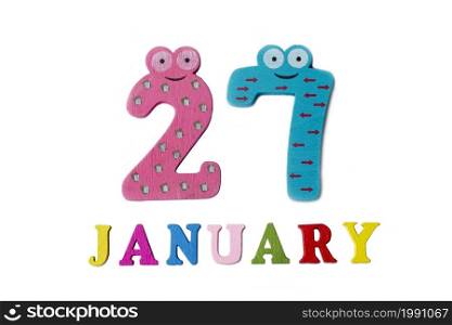January 27 on white background, numbers and letters. Calendar.. January 27 on white background, numbers and letters.