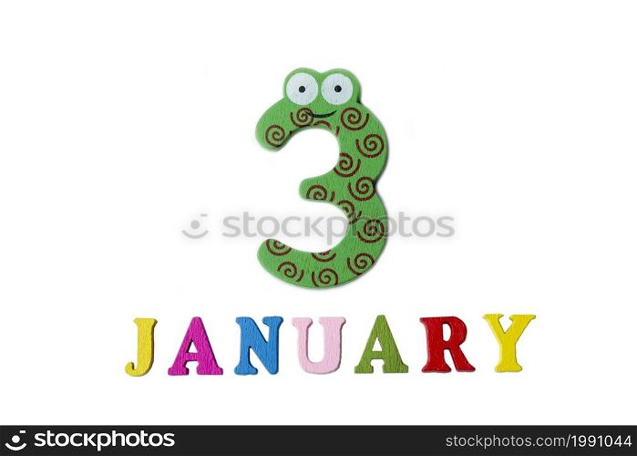 January 3, on a white background, numbers and letters. Calendar.. January 3, on a white background, numbers and letters.