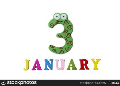 January 3, on a white background, numbers and letters. Calendar.. January 3, on a white background, numbers and letters.