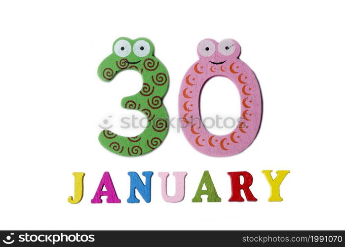 January 30, on a white background, numbers and letters. Calendar.. January 30, on a white background, numbers and letters.