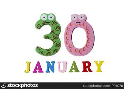 January 30, on a white background, numbers and letters. Calendar.. January 30, on a white background, numbers and letters.