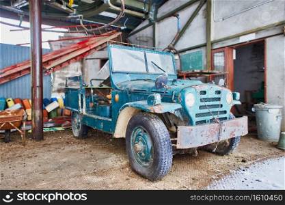 January 6, 2021  Historic off-road vehicle  Fiat C&agnola with Alfa Romeo engine In old remittance depot