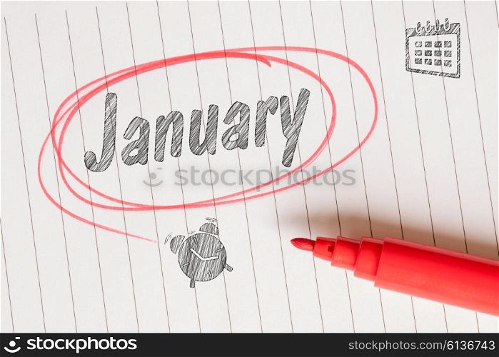 January memo note with a red marker on paper