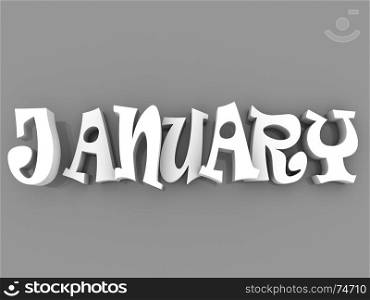 January sign with colour black and white. 3d paper illustration.