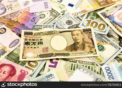 japan and world currency money banknote, business and financial concept