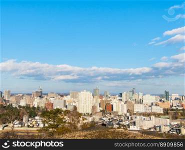 Japan city scape with blue sky  from mountain