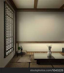 japan living room tatami mat and traditional japanese decoration, Japanese style. 3D rendering