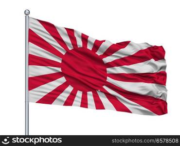 Japan Naval Ensign Flag On Flagpole, Isolated On White Background. Japan Naval Ensign Flag On Flagpole, Isolated On White