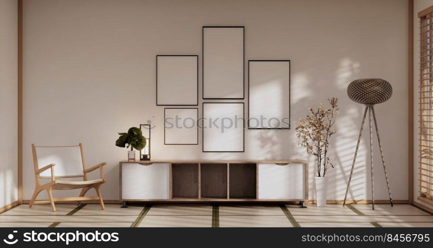 Japan room Minimal cabinet for tv interior wall mockup,3d rendering