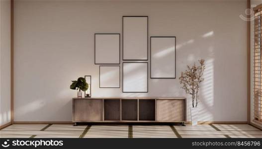 Japan room Minimal cabinet for tv interior wall mockup,3d rendering