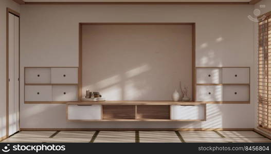 Japan room Minimal cabinet for tv interior wall mockup,3d rendering