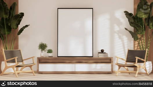 Japan room Minimal cabinet for tv interior wall mockup,3d rendering