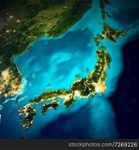 Japan space map. Elements of this image furnished by NASA. 3d rendering. Japan space map