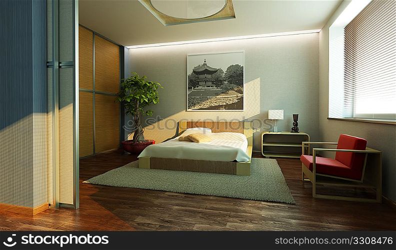 japan style bedroom interior 3d rendering